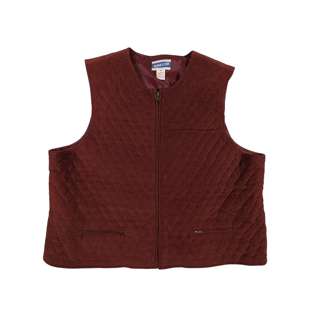 VTG Pendleton Knockabouts Full Zip Quilted Vest Red 100% Cotton Women's Size 16